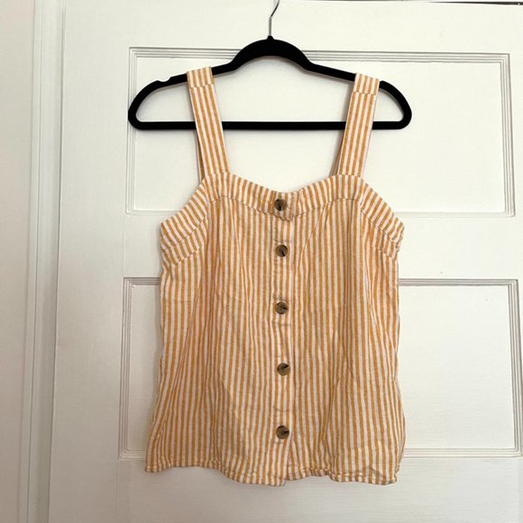 J Crew Tops - J. Crew sleeveless linen top with buttons, yellow and white stripes, small